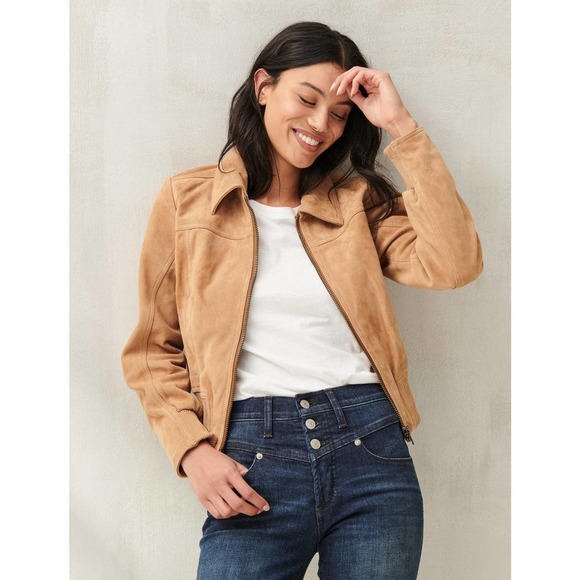 Lucky Brand Jacket Suede Zip Up Caramel Tan Beige Sz XXL NEW NWT 960
